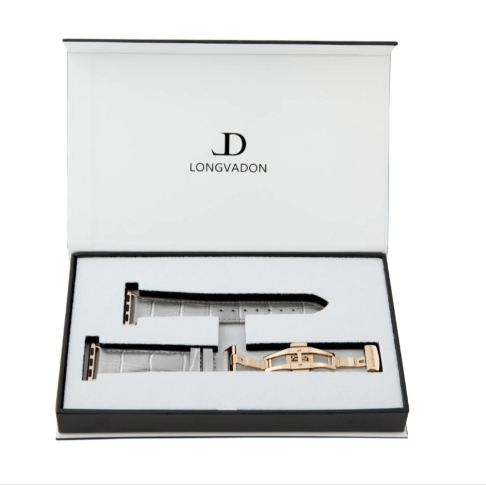 Watchband Womens Gray Leather Apple Compatible Series 1-9, Ultra 2 Longvadon